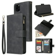iPhone 11 Wallet Case, Dteck Soft Leather Zipper Wallet Case Magnetic Buckle Horizontal Flip Cover with 5 Card Slots/Photo Pocks For Apple iPhone 11 6.1 inch 2019, Black